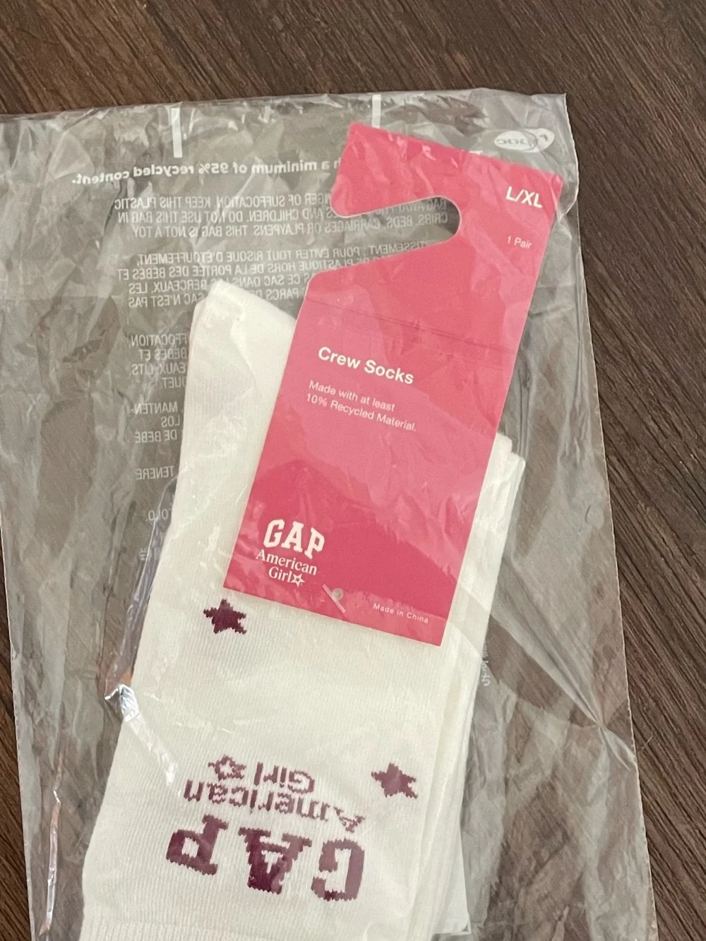 NWT GAP x American Girl White Crew Socks for Girls size L/XL